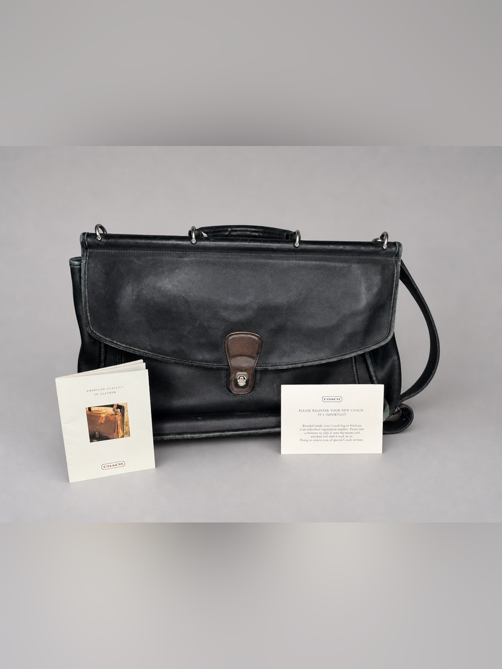 Vintage Coach Leather Messenger Bag F8C-5266 Black Briefcase Crossbody